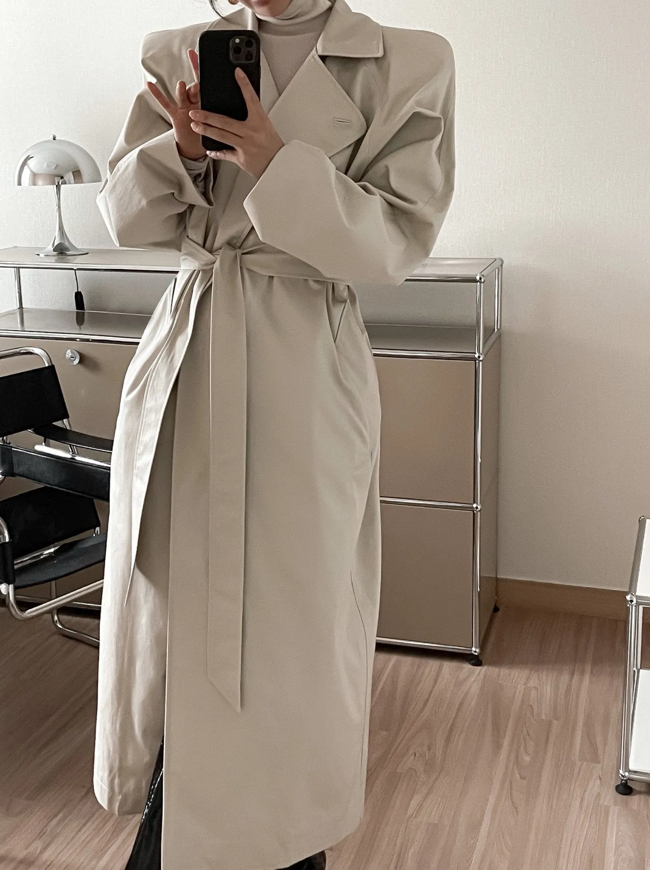 PADDED SHOULDER OVERSIZED COTTON TRENCH