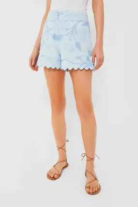 Pale Blue High Waist Shorts with Bellflower Block Print