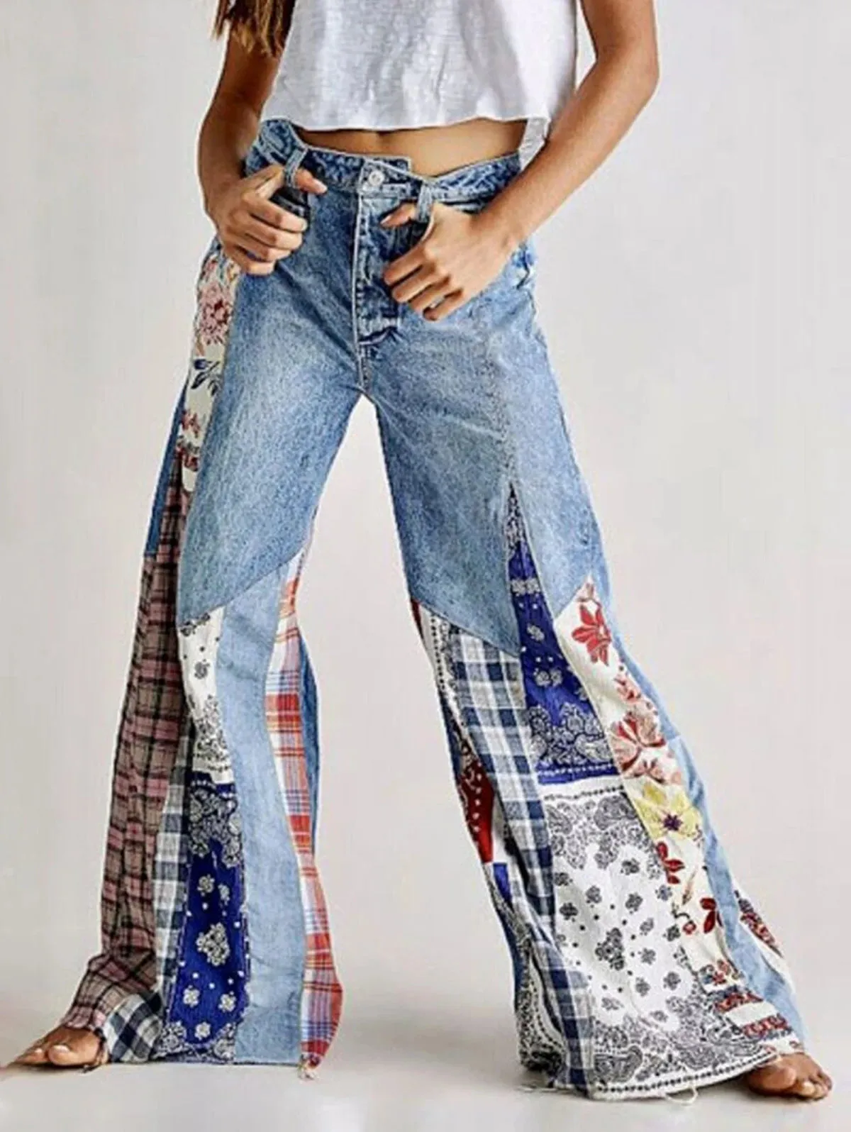 Patchwork Wide Leg Jeans