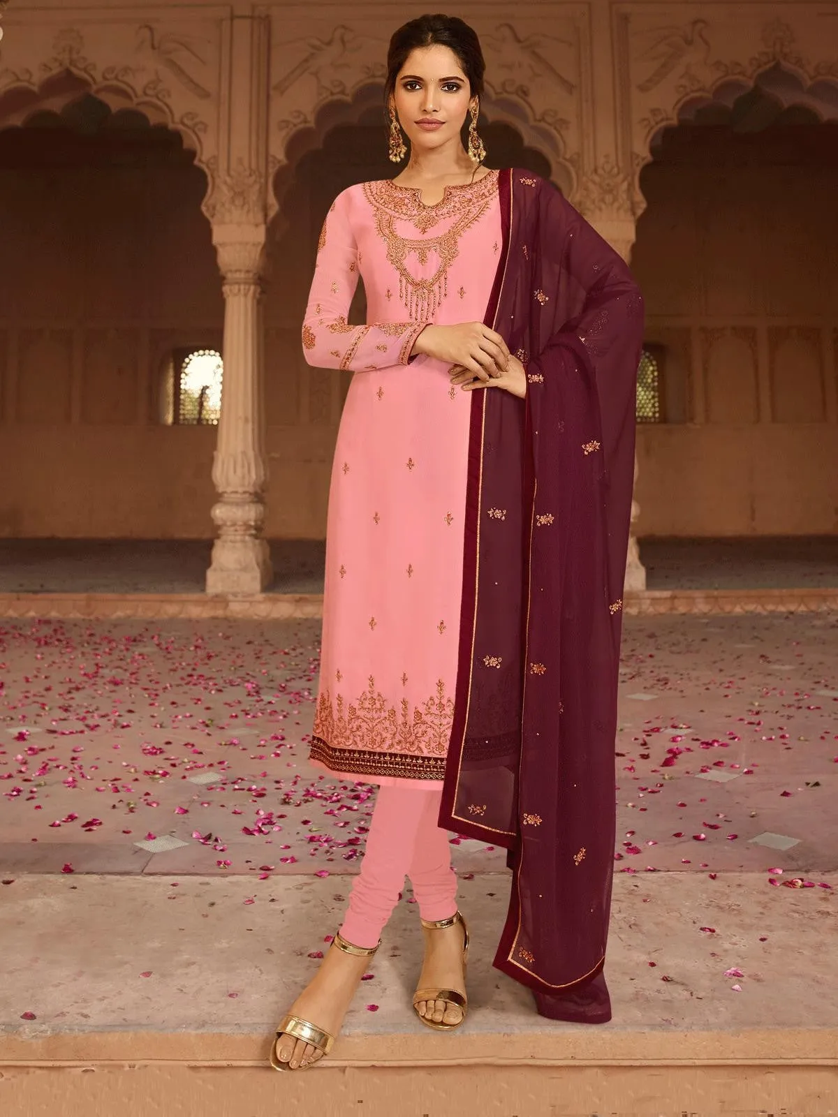 Pink And Maroon Designer Lehenga/Pant Suit