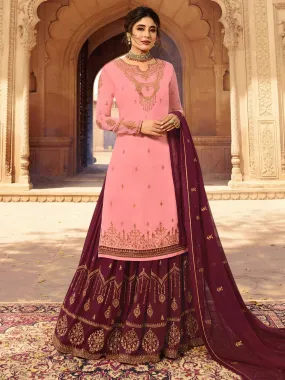 Pink And Maroon Designer Lehenga/Pant Suit