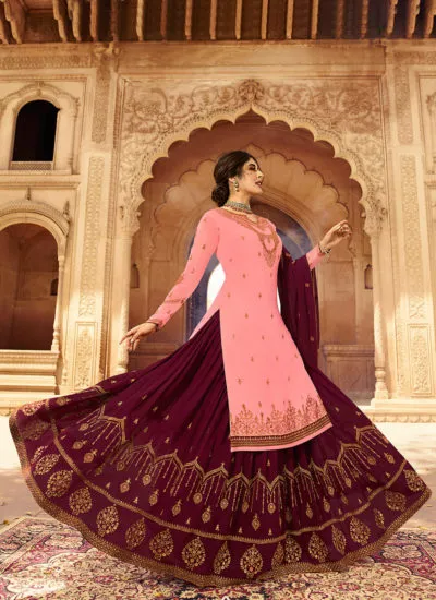 Pink And Maroon Designer Lehenga/Pant Suit