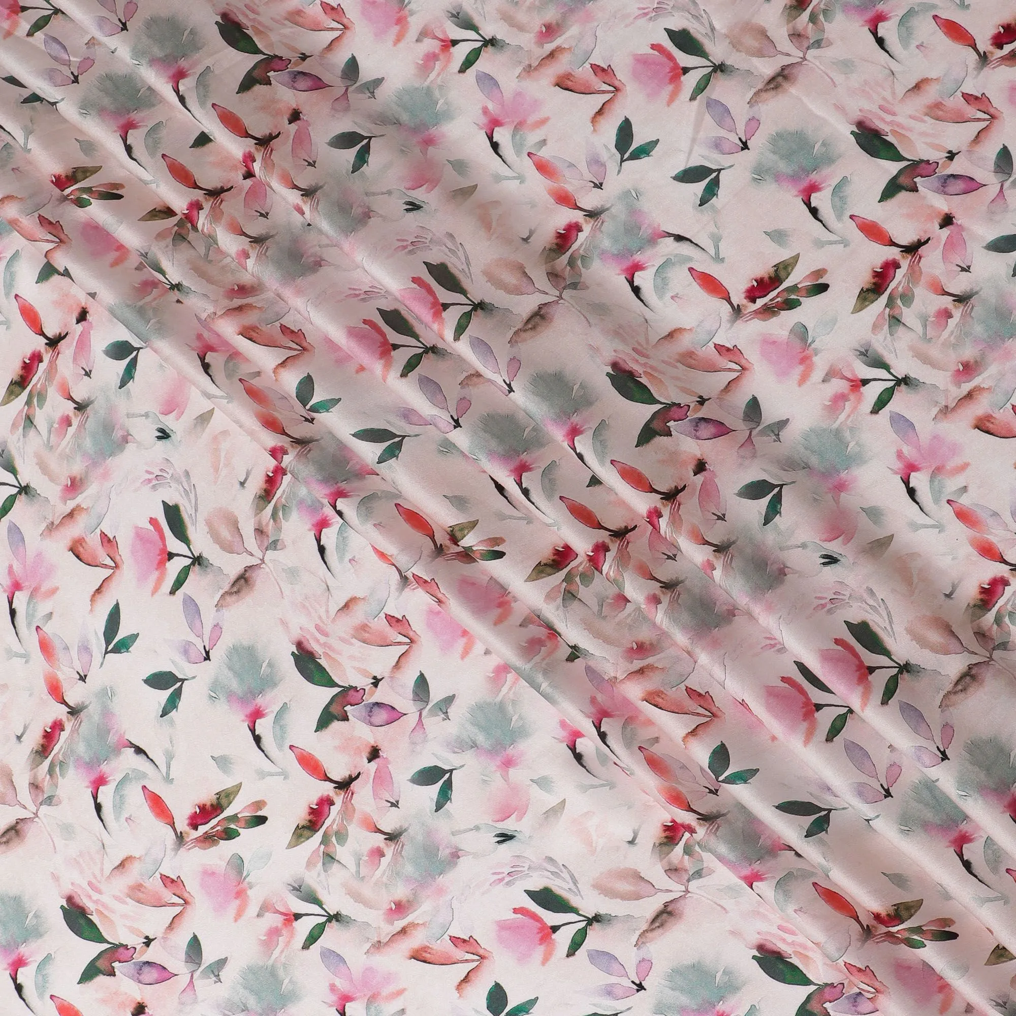 Pink Blossom Silk Satin Fabric - Floral Elegance, 110cm Width, Authentic Indian Silk-D17708