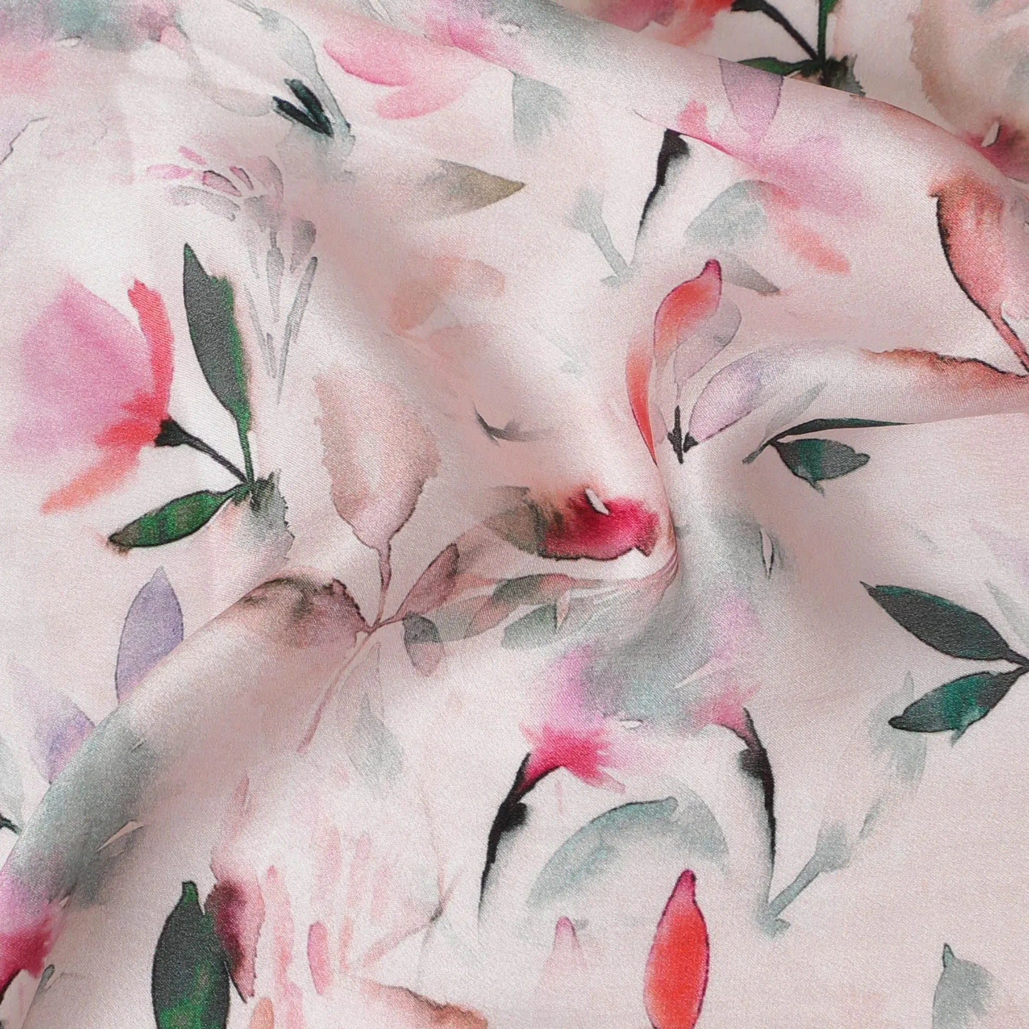 Pink Blossom Silk Satin Fabric - Floral Elegance, 110cm Width, Authentic Indian Silk-D17708