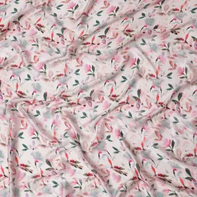 Pink Blossom Silk Satin Fabric - Floral Elegance, 110cm Width, Authentic Indian Silk-D17708