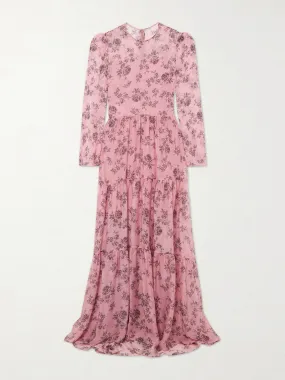 Pink floral-print silk-voile maxi dress