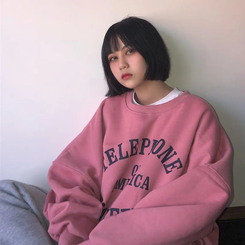 Pink Oversize Cute Warm O-Neck Sweatshirt