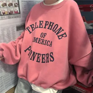 Pink Oversize Cute Warm O-Neck Sweatshirt