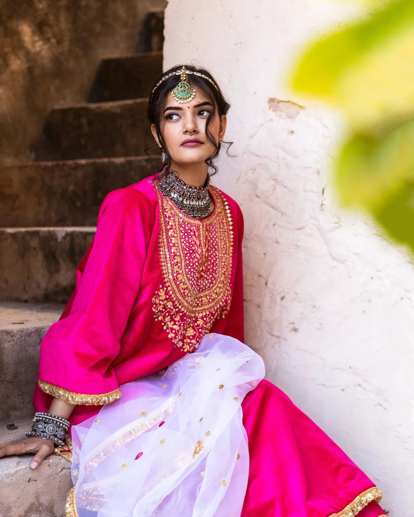 Pink Velvet Zardozi work Kurta with Muslin Bottom and an Organza Dupatta Suit Set