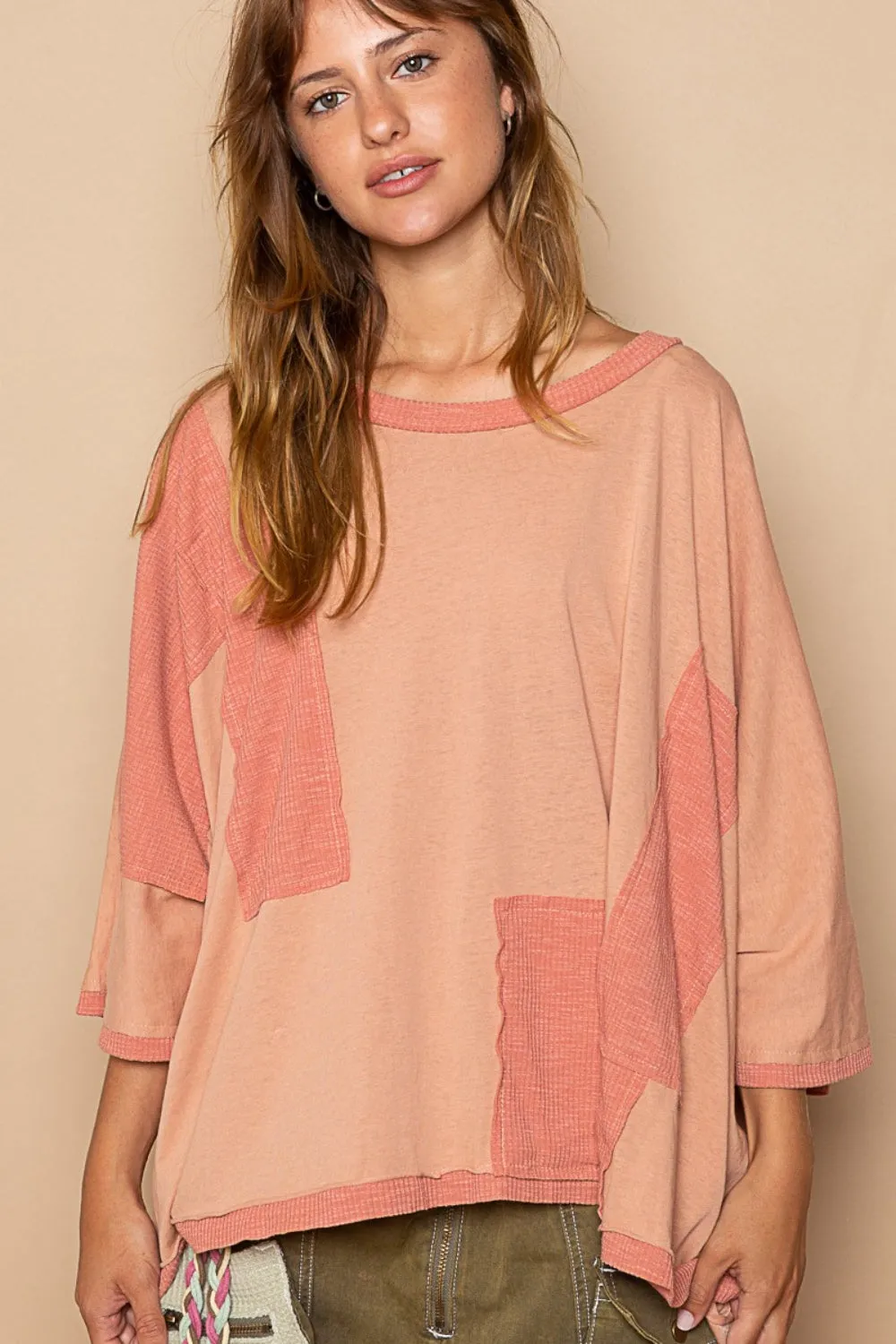 POL Frayed Edge Patchwork Oversized T-Shirt