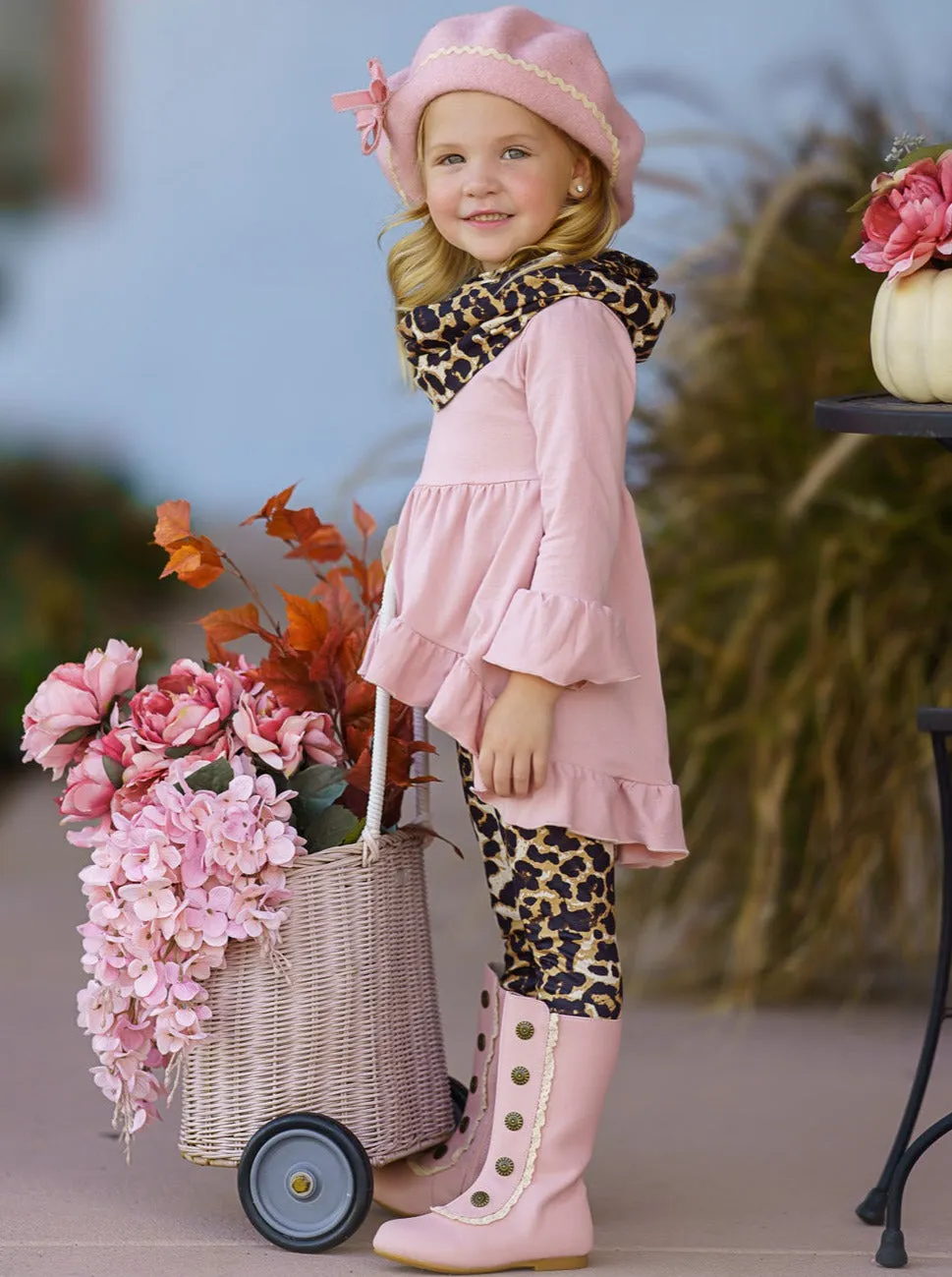 Pretty Pink Tunic, Leopard Legging And Scarf Set