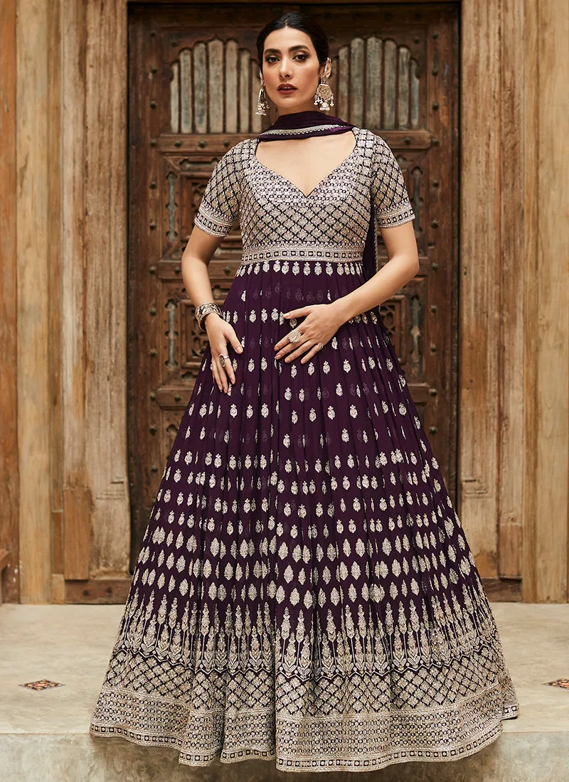 Purple Sequence Embroidery Georgette Anarkali Suit