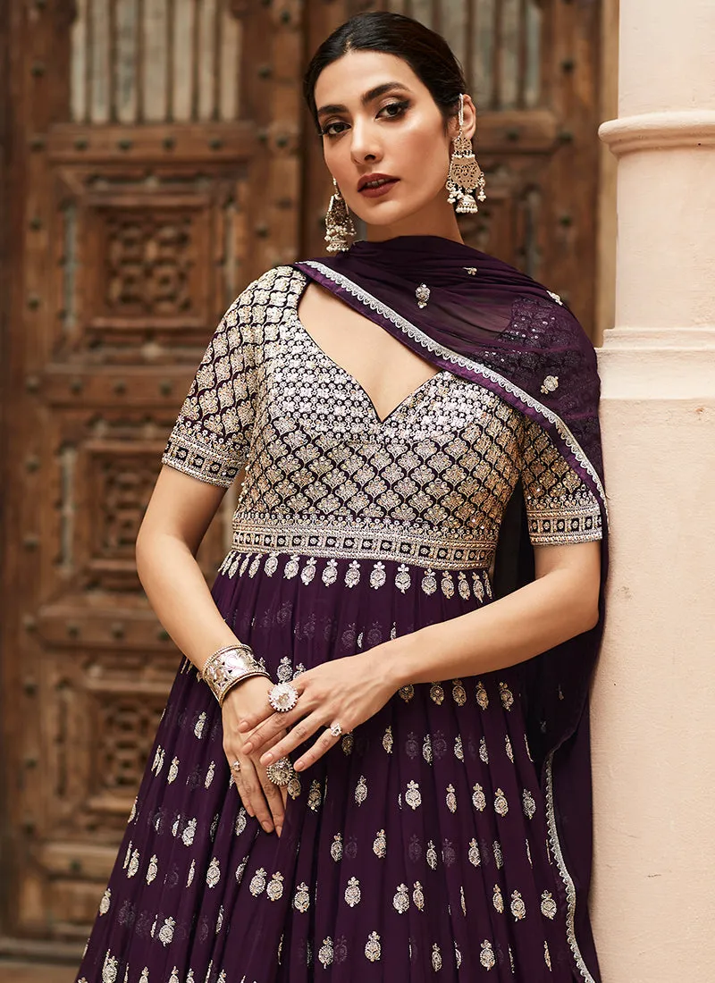 Purple Sequence Embroidery Georgette Anarkali Suit