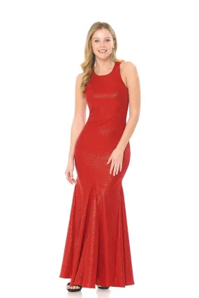 Red Glitter Scuba Godet Formal Dress