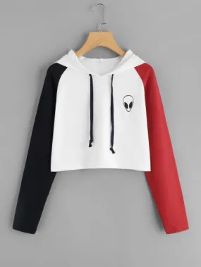 Red/Black Invasion alien contrast crop hoodie sweater