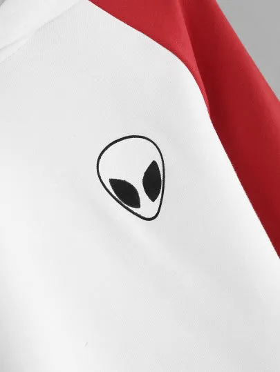 Red/Black Invasion alien contrast crop hoodie sweater