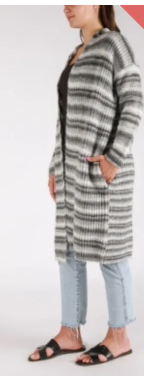 Room 34 Black and White Striped Cardigan