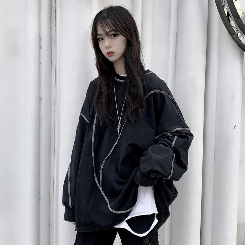 Round Neck Sewing Long Sleeve Oversized Sweatshirt