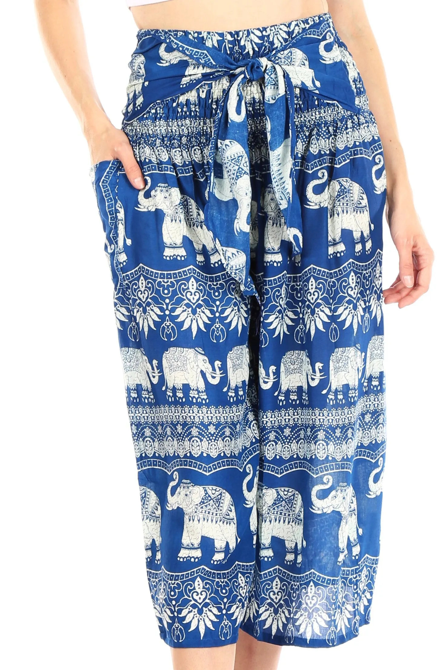 Sakkas Lilja Women's Loose Wide Leg Printed Elephant Pants Elastic Waist w/Pockets