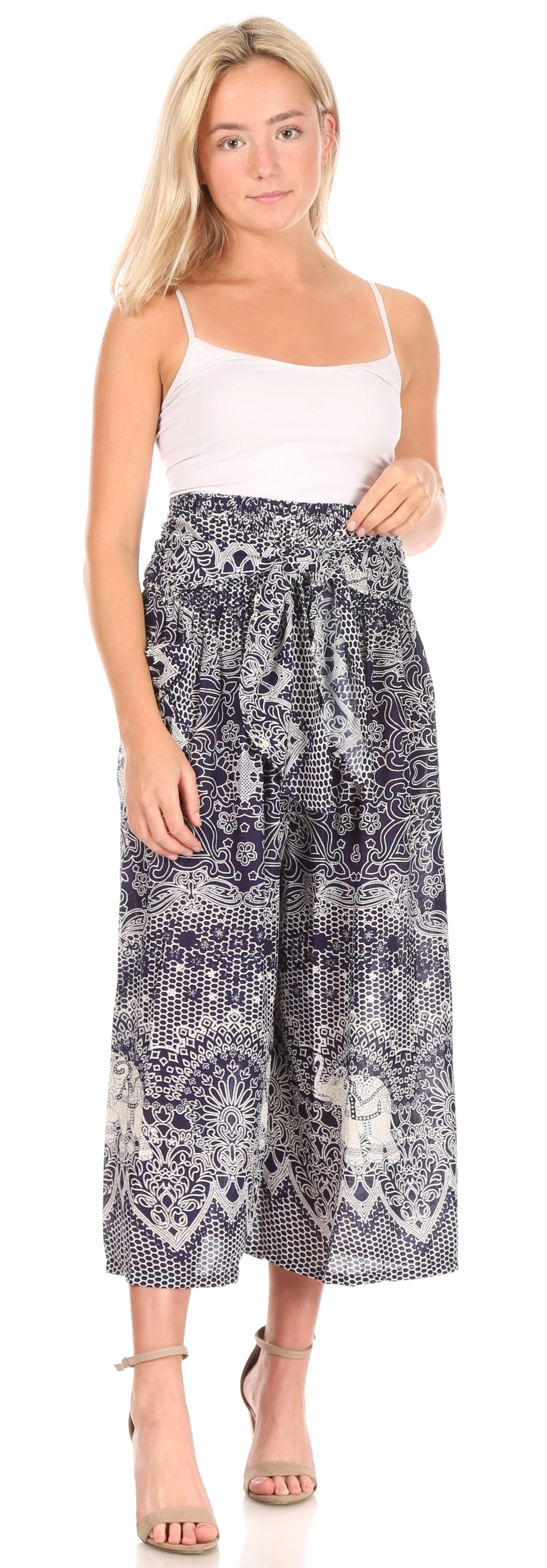 Sakkas Lilja Women's Loose Wide Leg Printed Elephant Pants Elastic Waist w/Pockets