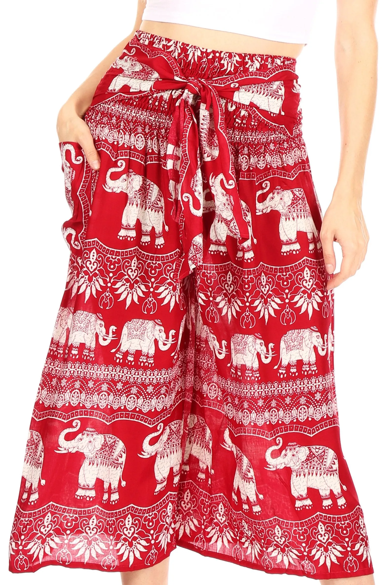 Sakkas Lilja Women's Loose Wide Leg Printed Elephant Pants Elastic Waist w/Pockets