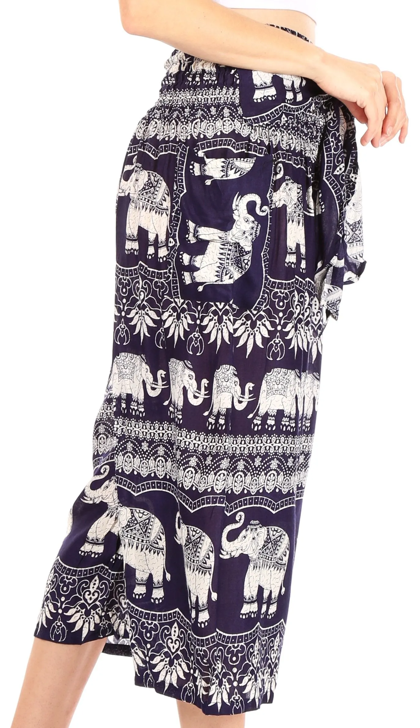 Sakkas Lilja Women's Loose Wide Leg Printed Elephant Pants Elastic Waist w/Pockets