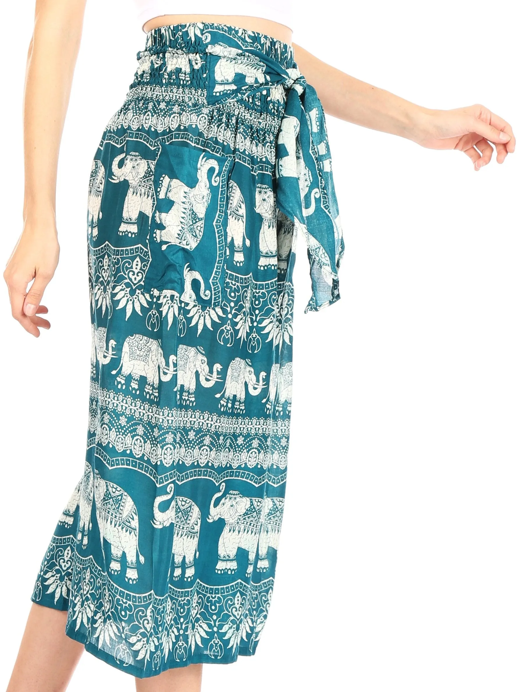 Sakkas Lilja Women's Loose Wide Leg Printed Elephant Pants Elastic Waist w/Pockets