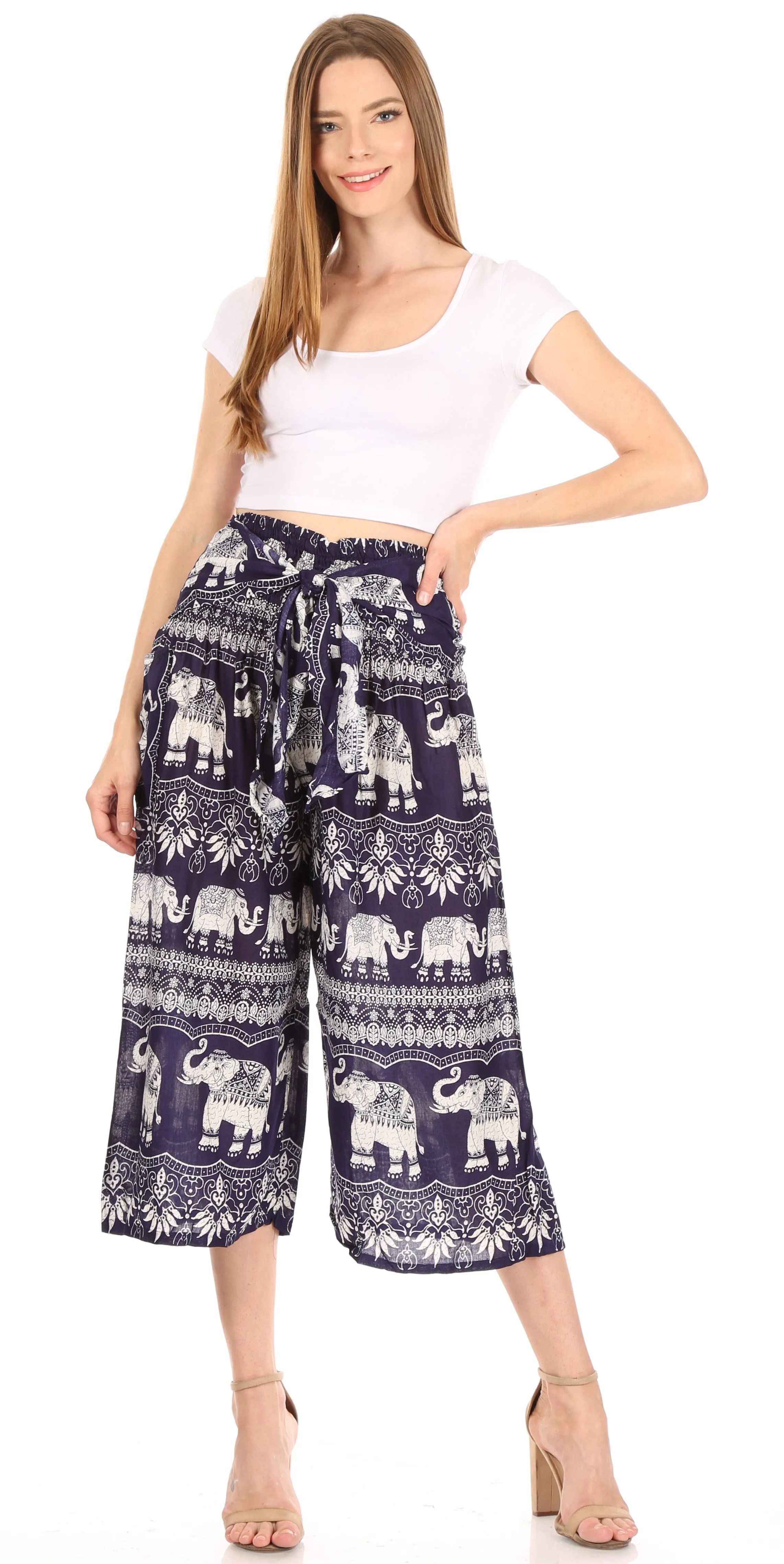 Sakkas Lilja Women's Loose Wide Leg Printed Elephant Pants Elastic Waist w/Pockets