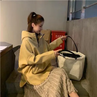 Sale Basic Solid Color Warm Hooded Long Sweatshirt