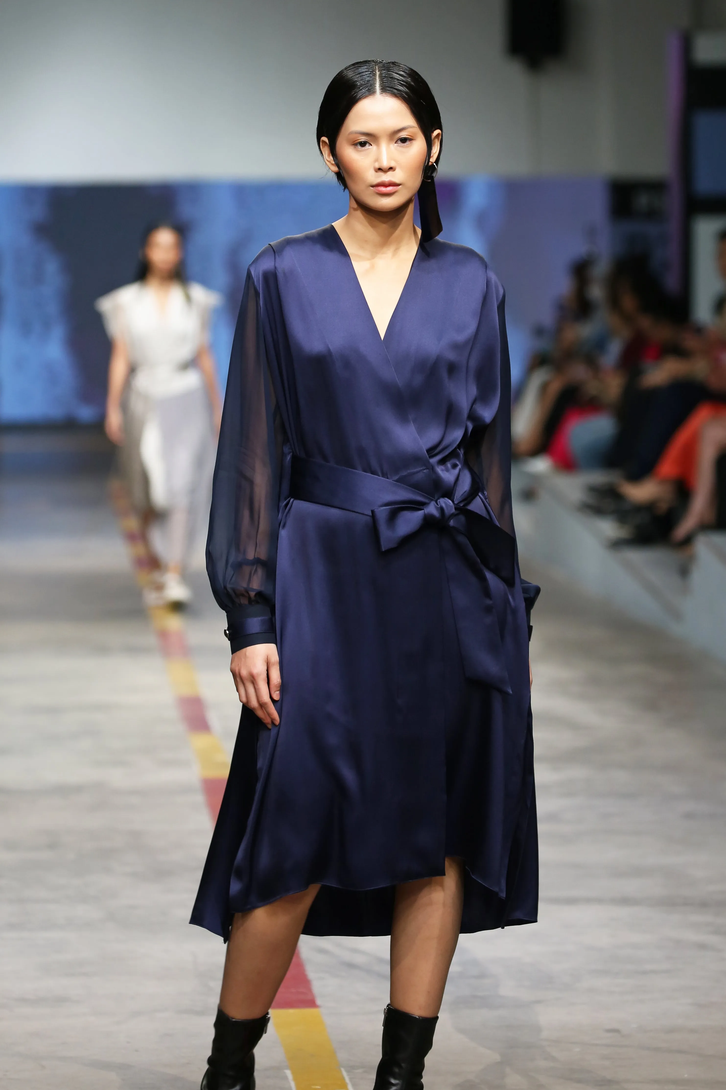 SAN FRANCISCO night blue - silk dress long sleeves