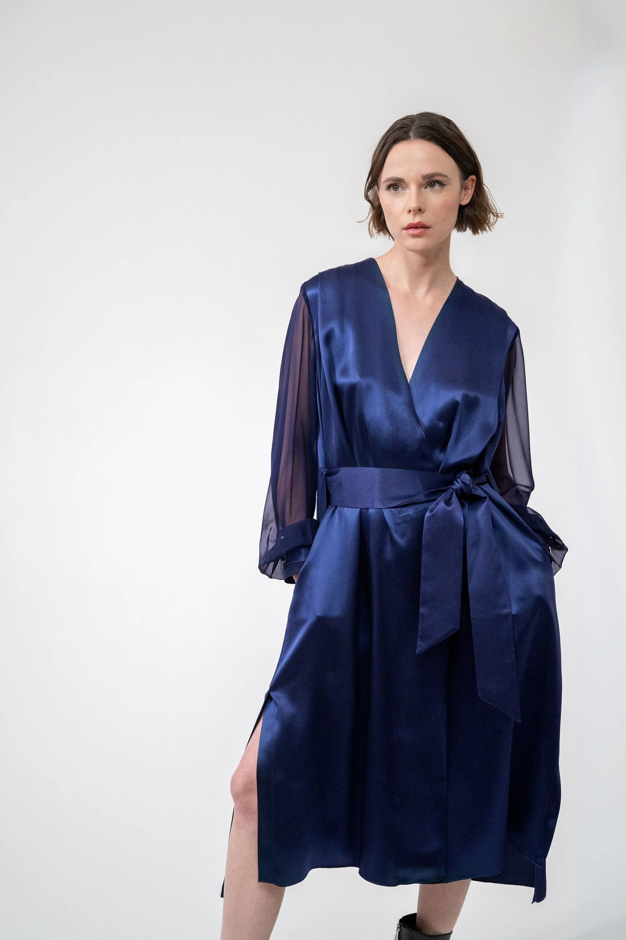 SAN FRANCISCO night blue - silk dress long sleeves