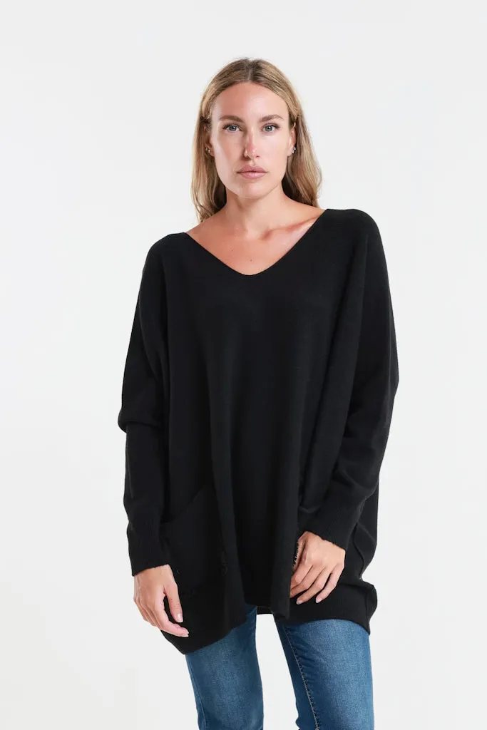 Shannon LS Oversize Fringe Pocket Sweater (BLS433)