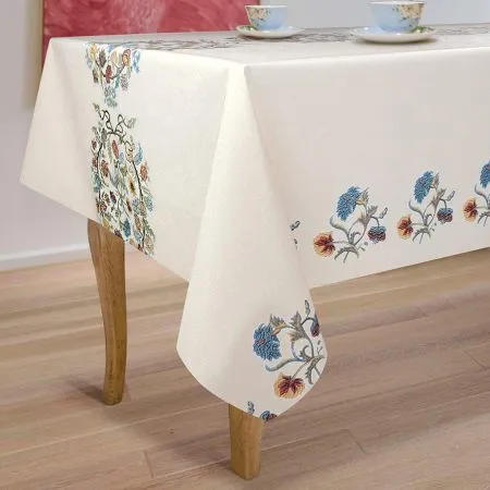 Sicilia : Anti Skid & Water resistant Linen textured table cloth for dining table, table cover for center table  - White Paisley