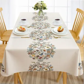 Sicilia : Anti Skid & Water resistant Linen textured table cloth for dining table, table cover for center table  - White Paisley