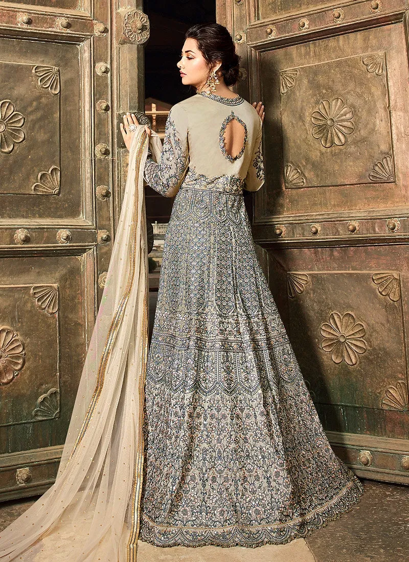 Silver Grey Overall Embellished Lehenga/Pant Suit