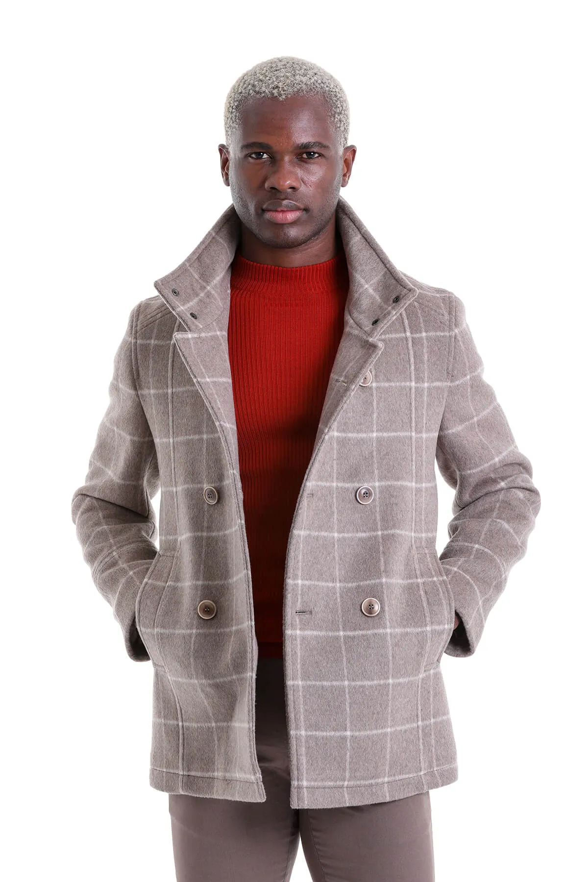 Slim Fit Double Breasted Mink Wool Blend Coat