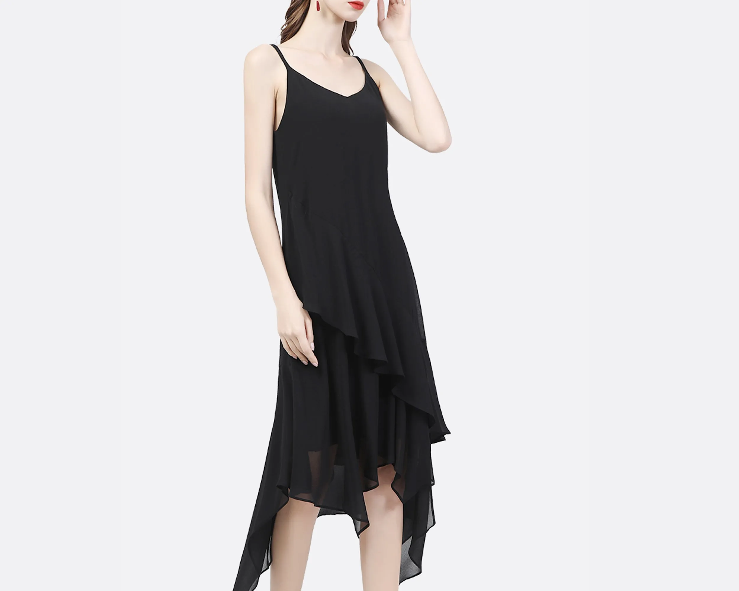 Slip dress/strap dress/dress for women/summer dress/black chiffon dress/Casual dress/plus size dress/pajamas dress A019