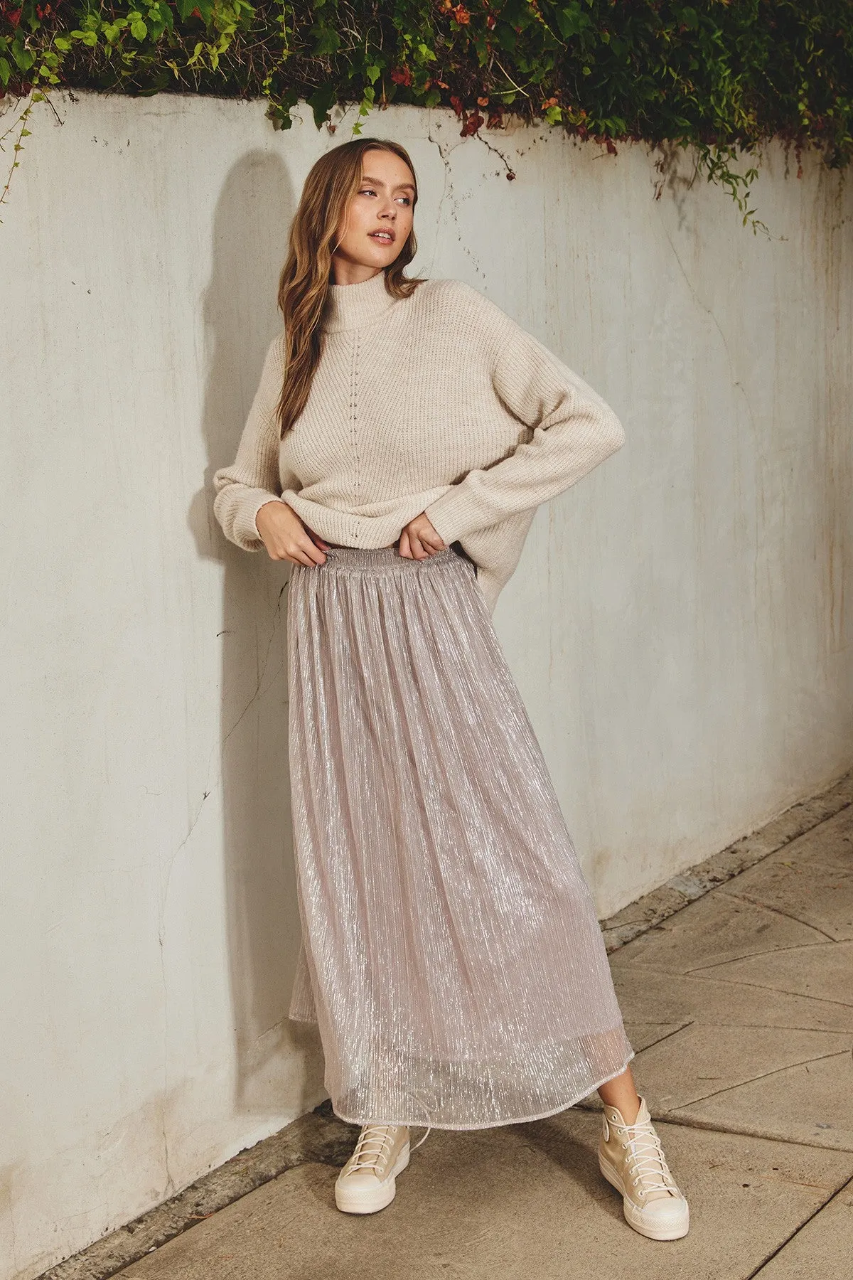 Sparkle Pleated All Over Maxi Skirt