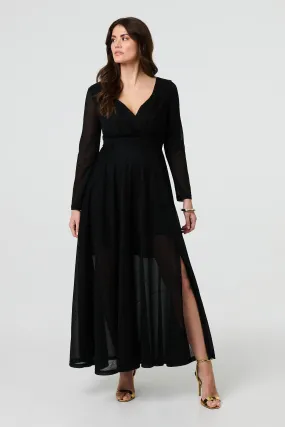 Sparkly V-Neck Long Sleeve Maxi Dress