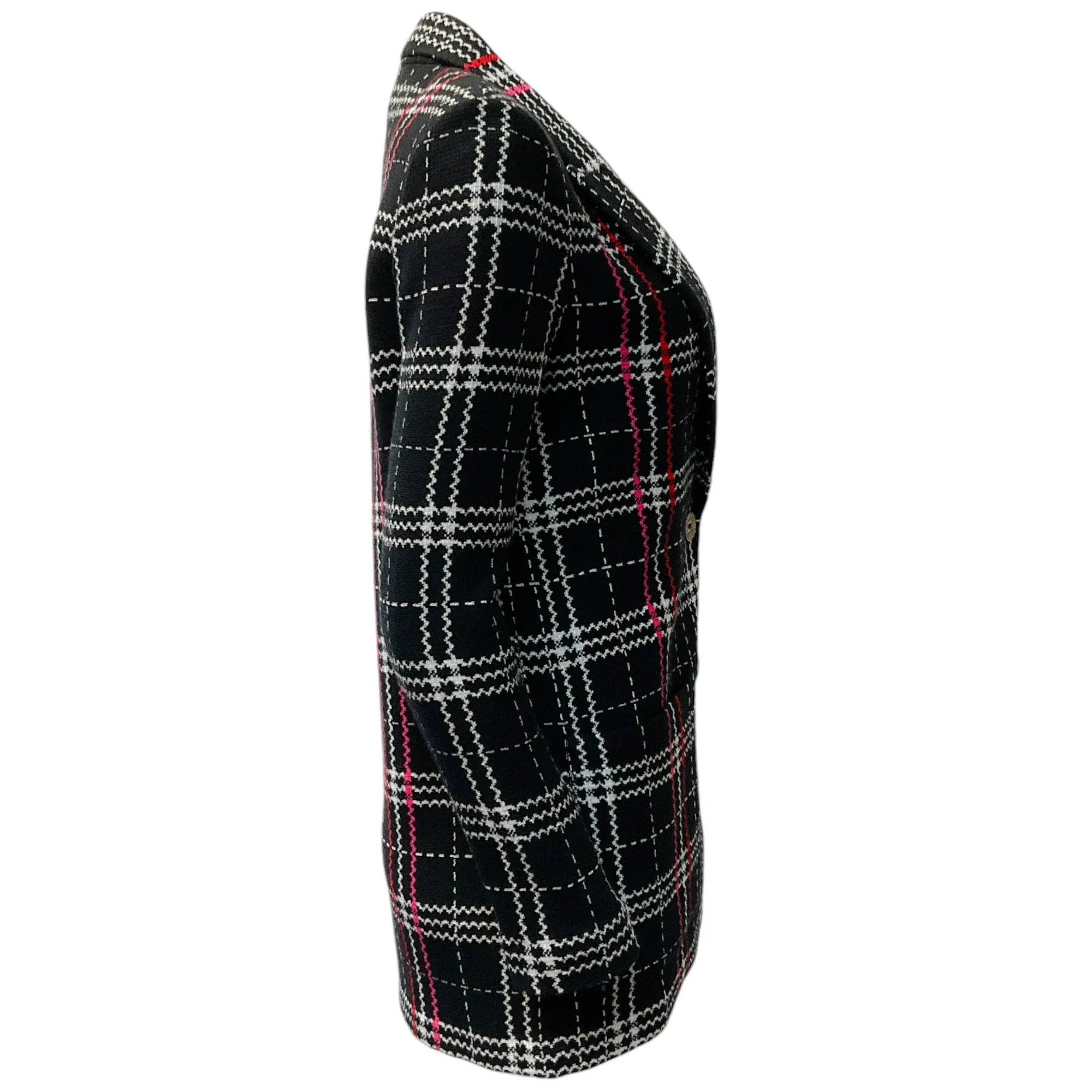 St. John Black Caviar Multi Plaid Wool Knit Blazer