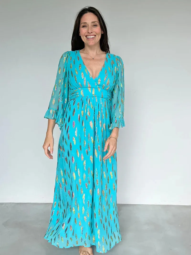 Stardust Celia Maxi Dress-Turquoise Metallic Sunset