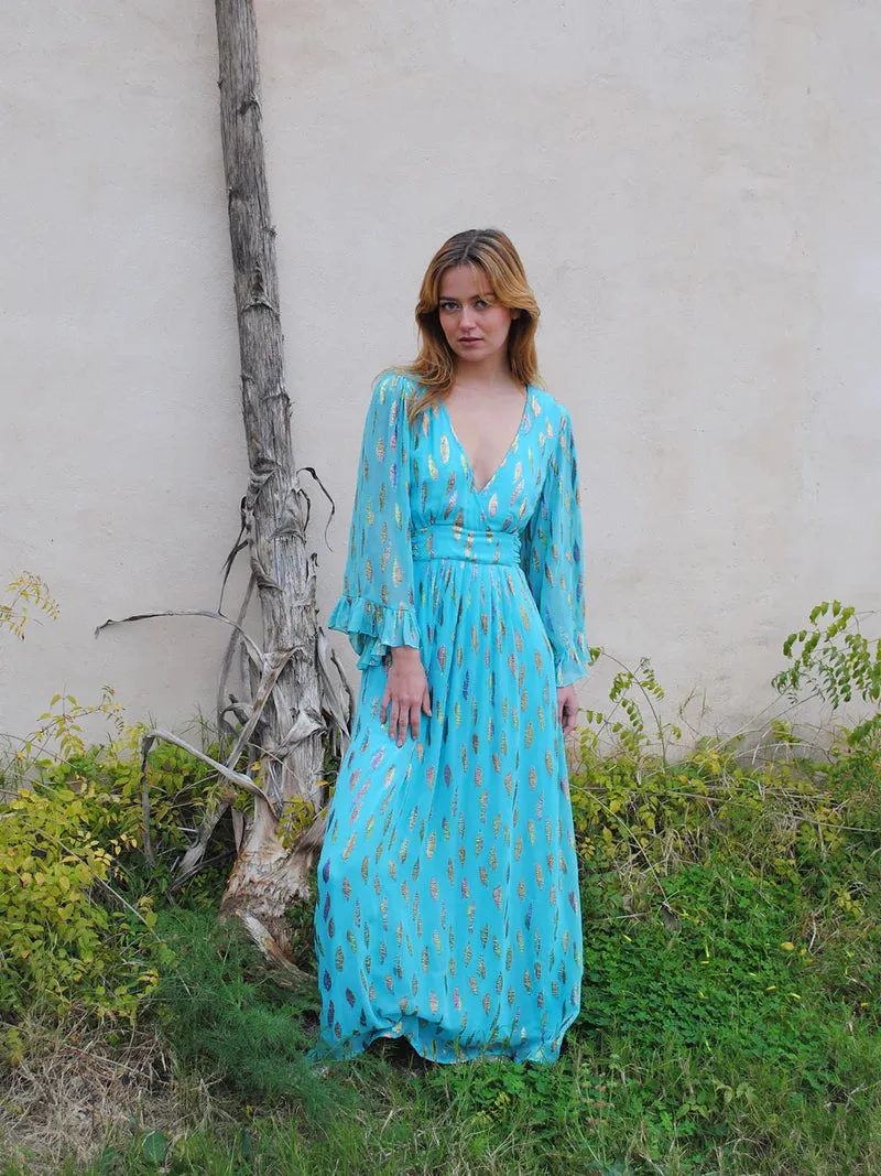 Stardust Celia Maxi Dress-Turquoise Metallic Sunset