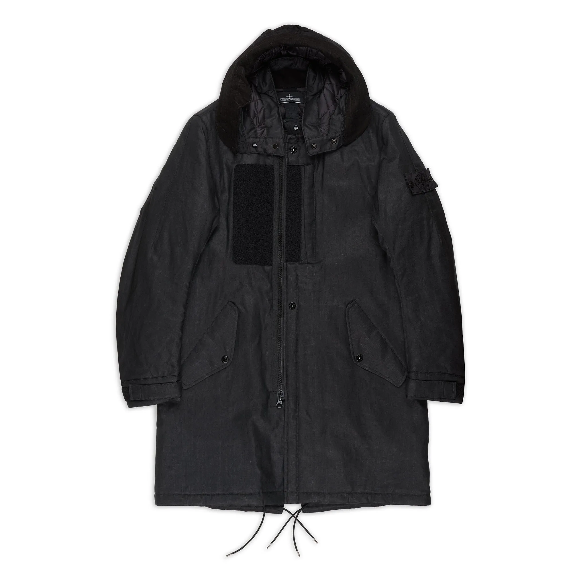 STONE ISLAND SHADOW PROJECT Black Rubberised Linen Parka Coat NEW