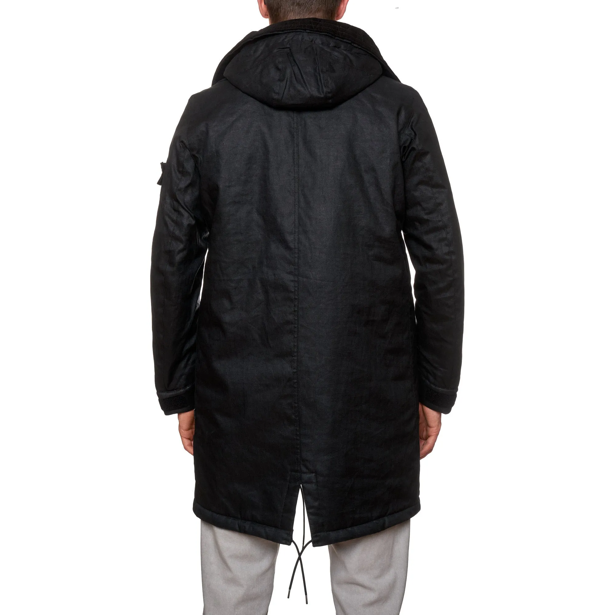 STONE ISLAND SHADOW PROJECT Black Rubberised Linen Parka Coat NEW