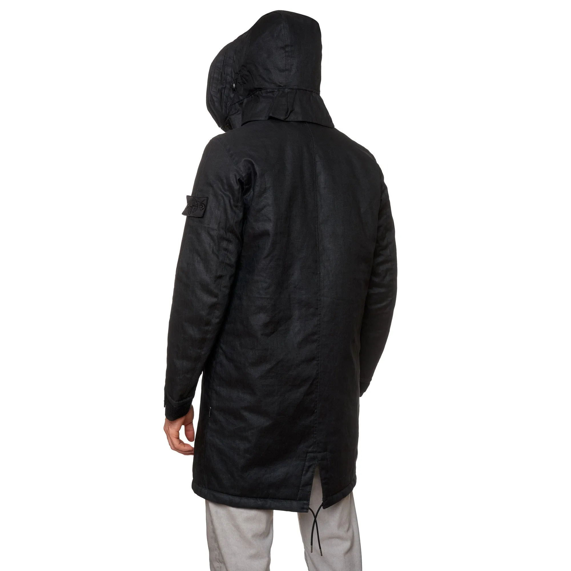 STONE ISLAND SHADOW PROJECT Black Rubberised Linen Parka Coat NEW