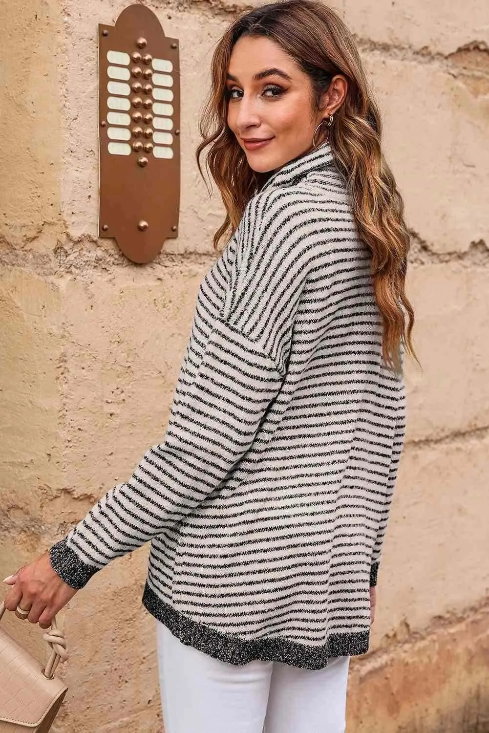 Striped Drop Shoulder Turtleneck Sweater