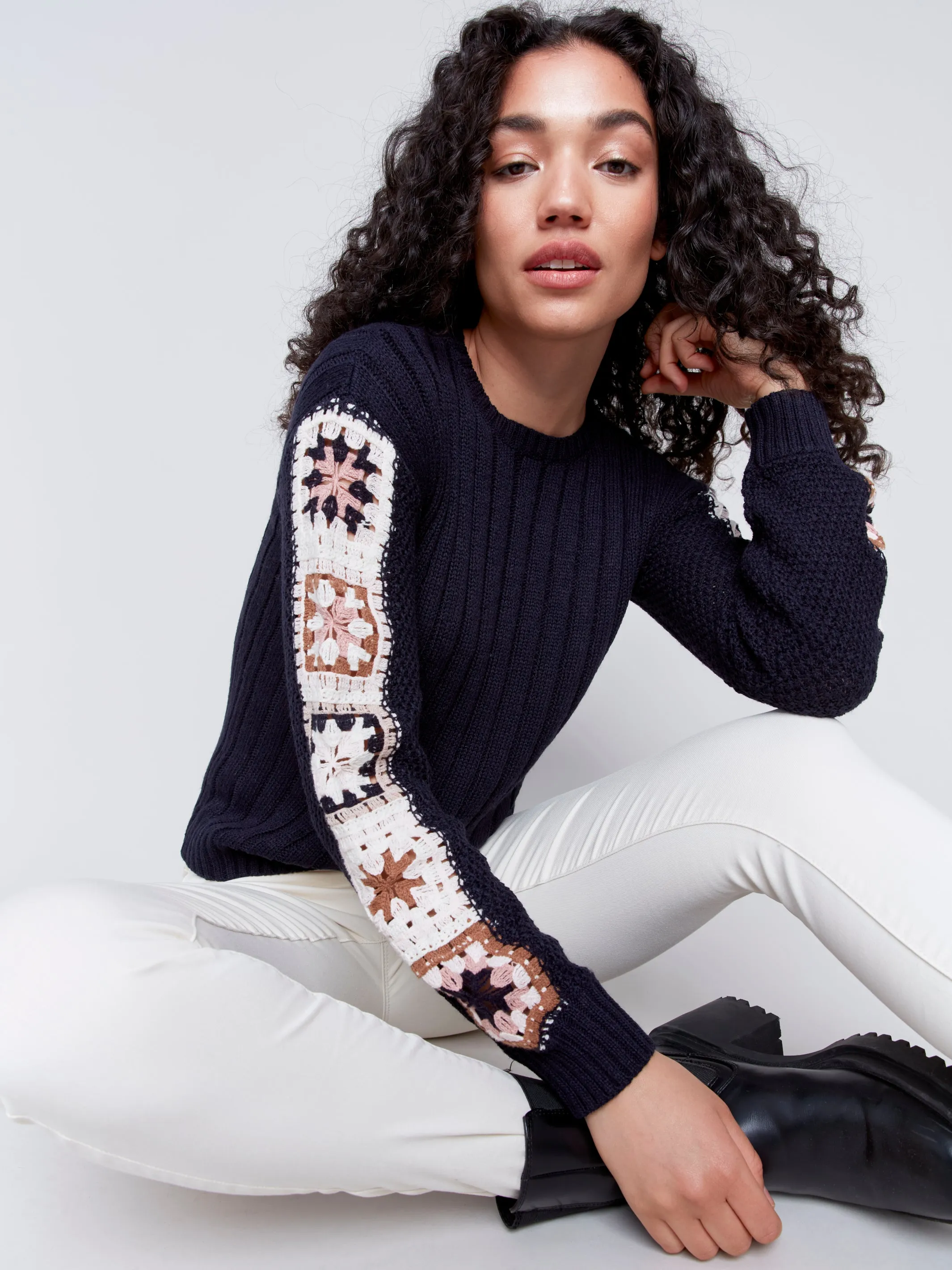 Sweater with Crochet Sleeves