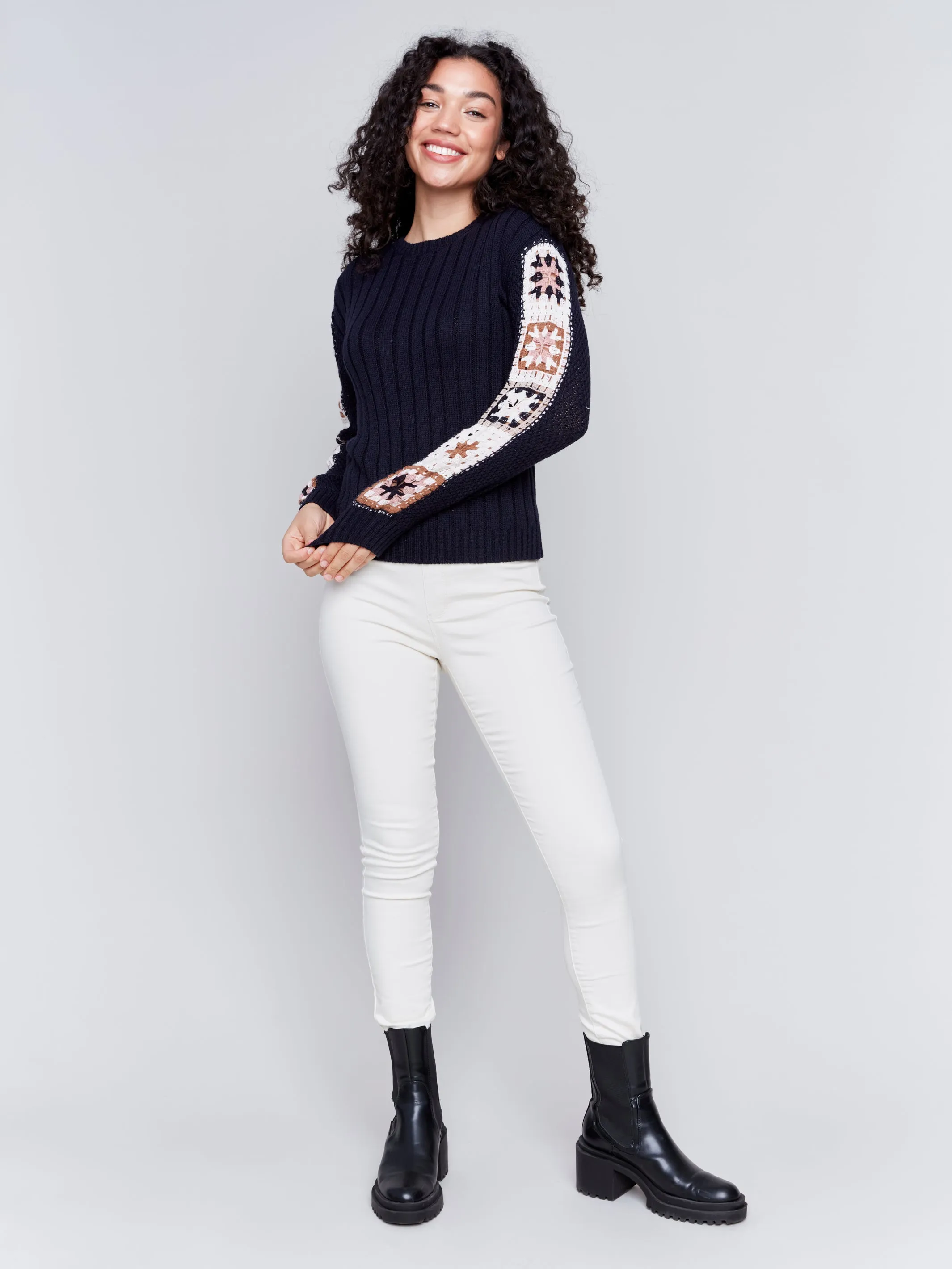 Sweater with Crochet Sleeves