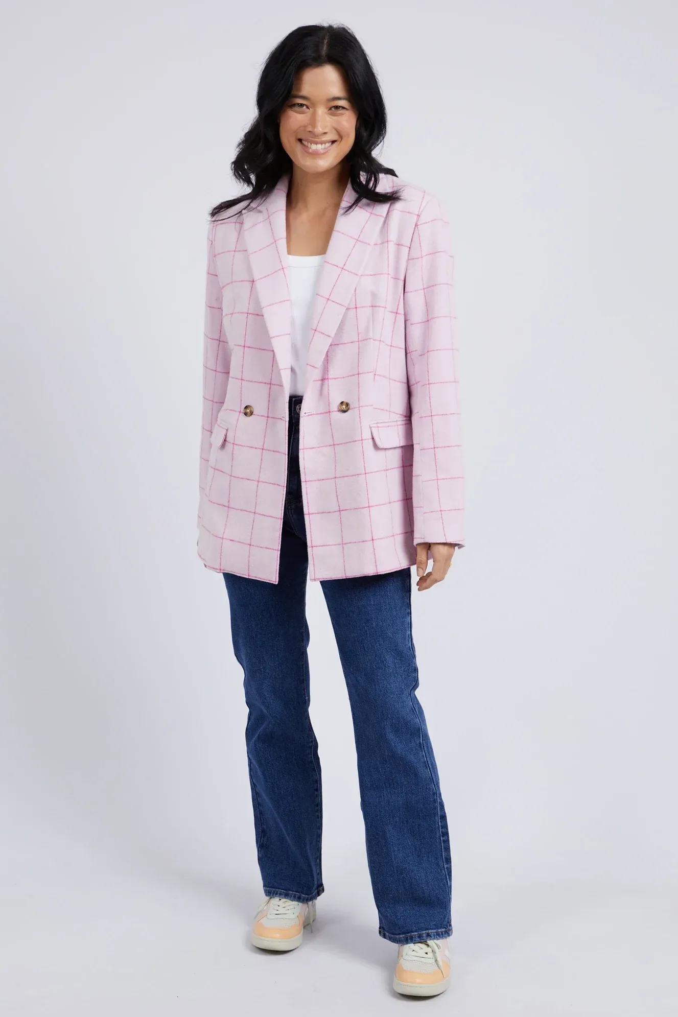 Tansy Check Blazer in Powder Pink / Shocking Pink Check