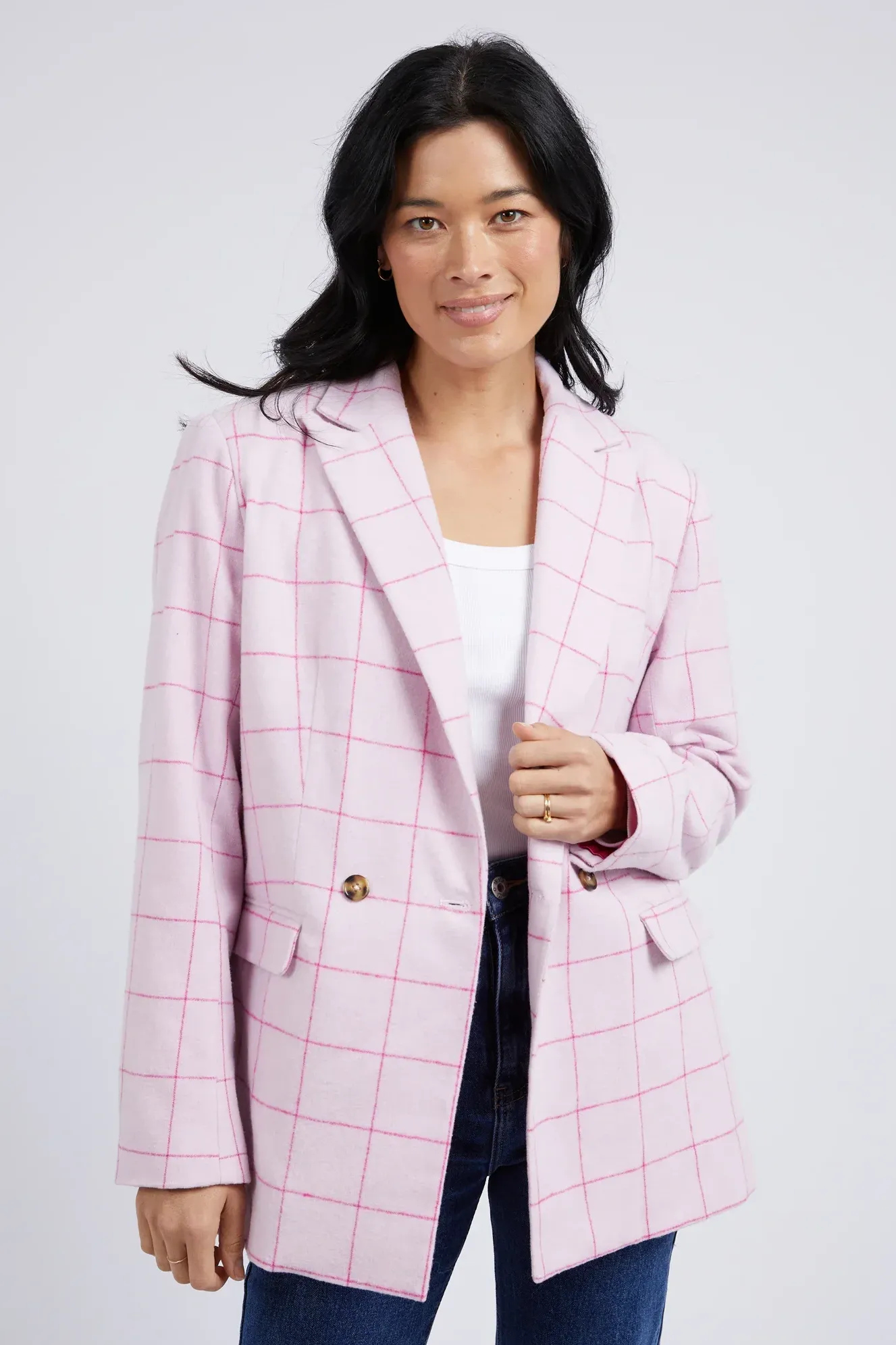 Tansy Check Blazer in Powder Pink / Shocking Pink Check